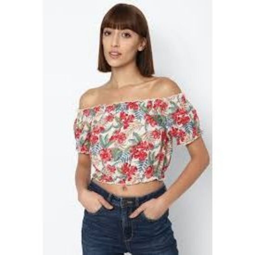 American Eagle Hawaiian Off the Shoulder Crop Top Sz M